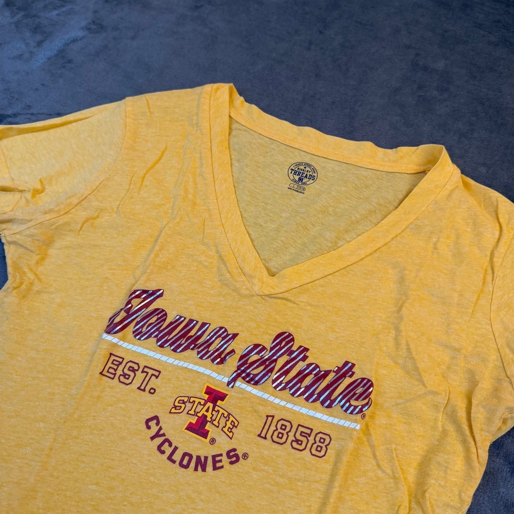 Rivalry Threads Iowa State T Shirt Kids Large 12/14 Yellow V Neck Graphic